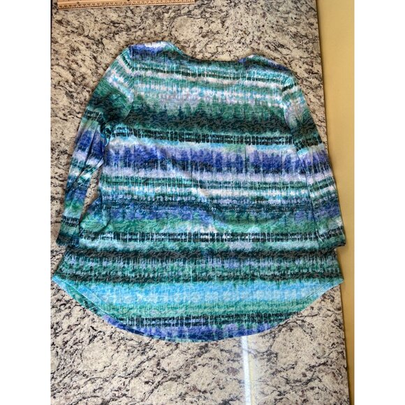 Ruby Rd. Womens Top Small Blue Green Abstract 3/4 Sleeve Scoop Neck Watercolor - Picture 8 of 10